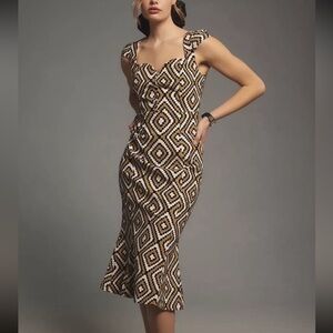 Anthropologie Cecily Geometric Diamond Fit & Flare Midi Sheath Dress Size Small